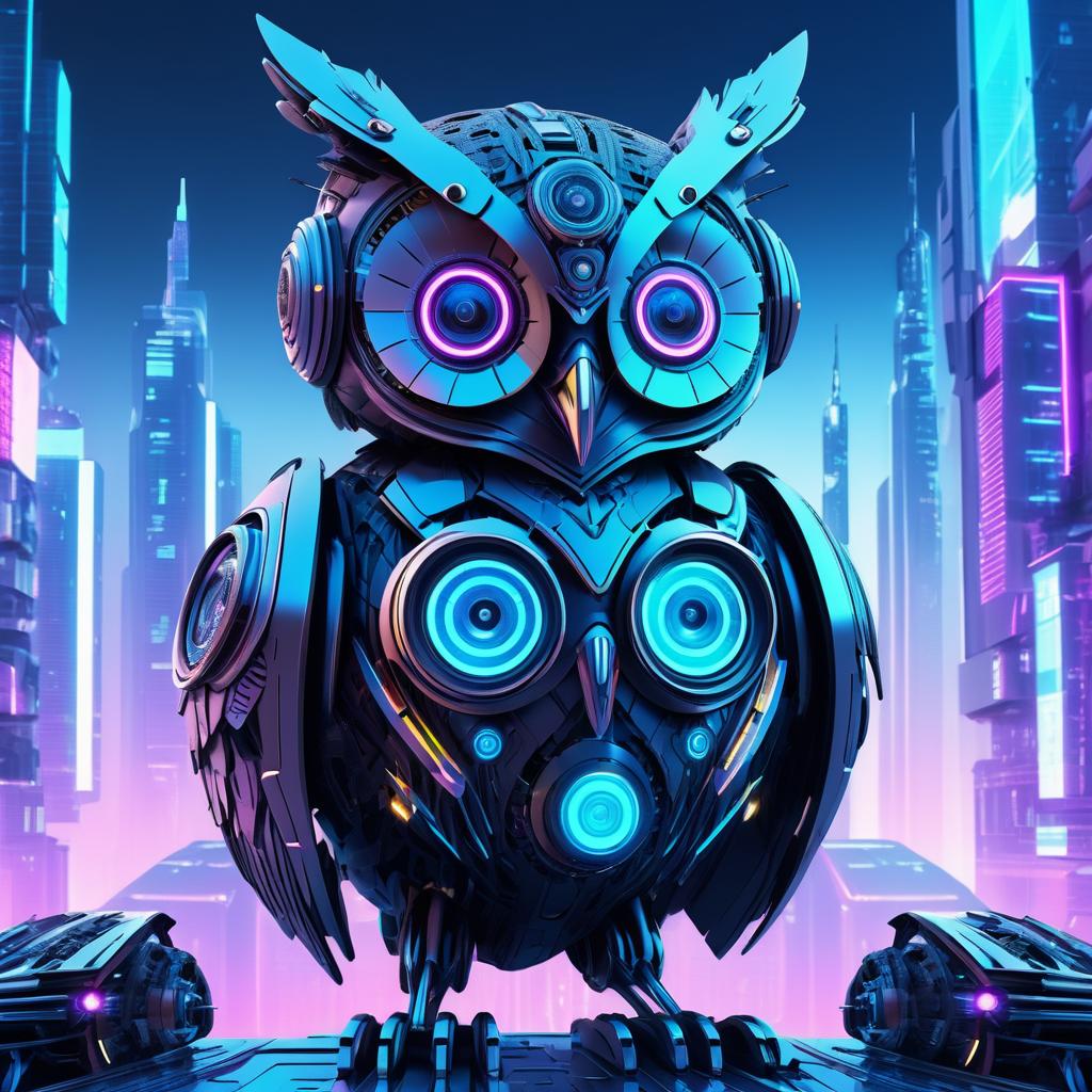 Cyberpunk Robotic Owl in Futuristic City