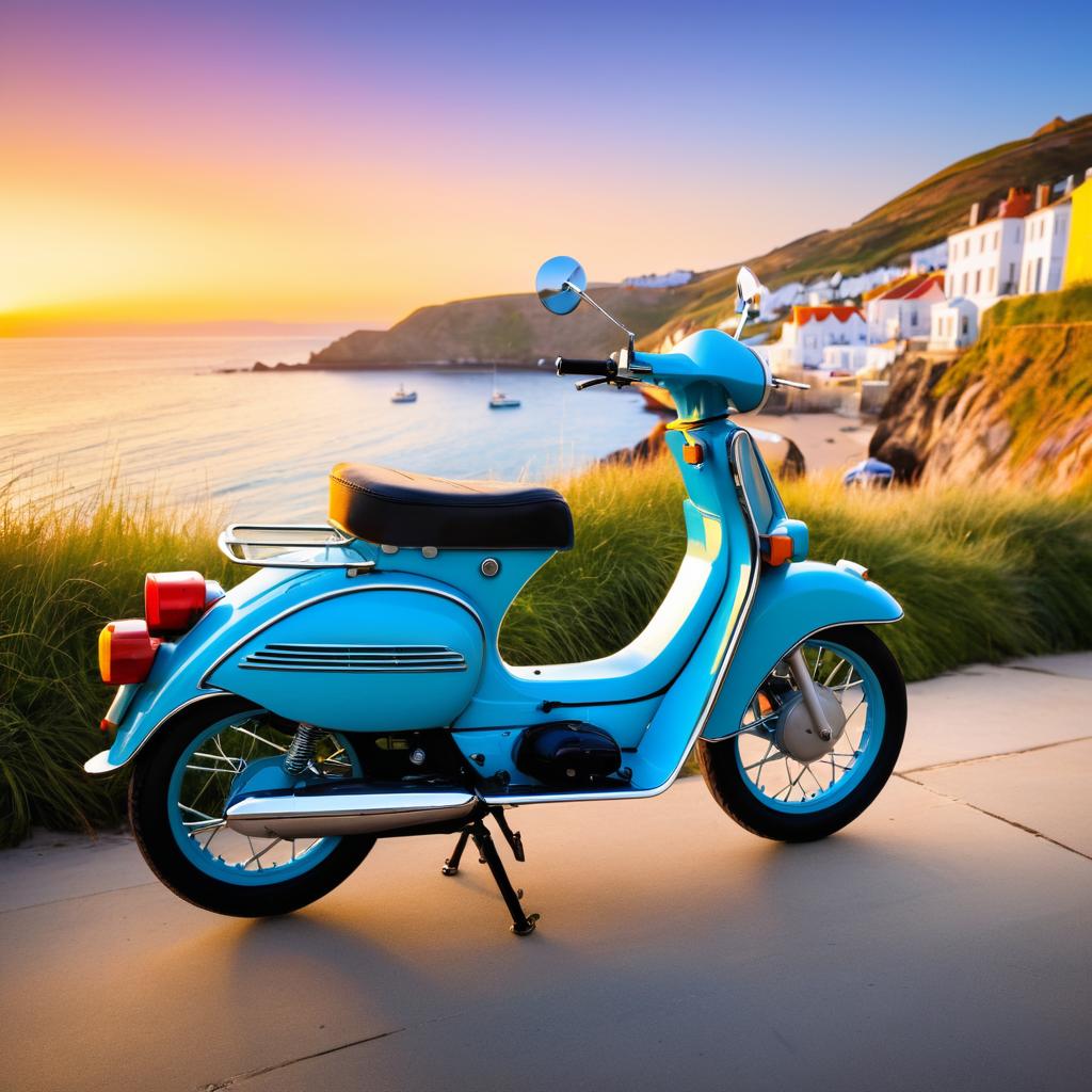 Coastal Sunset with Classic Moped