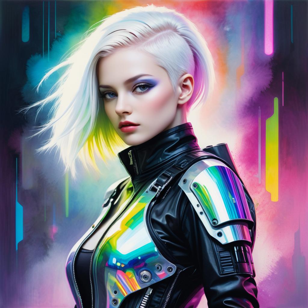 Futuristic Albino Pop Artist in Watercolor