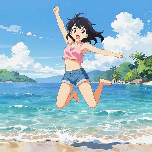 Summer Beach Anime Girl Splash