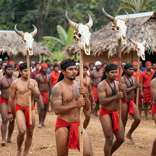 Muscular Warriors in Traditional Village Setting