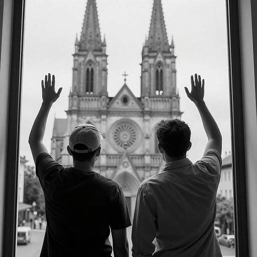 Men Viewing Cathedral from a Window