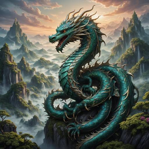 Majestic Dragon in Mythical Landscape Majestic Dragon in Mythical Landscape