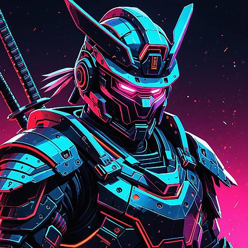 Neon Sci-Fi Robotic Samurai Warrior