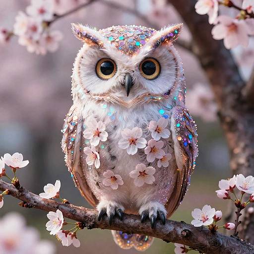 Magical Owl Made of Cherry Blossoms