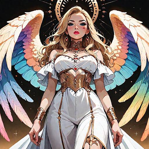 Angel with Vibrant Wings and Gold Trim