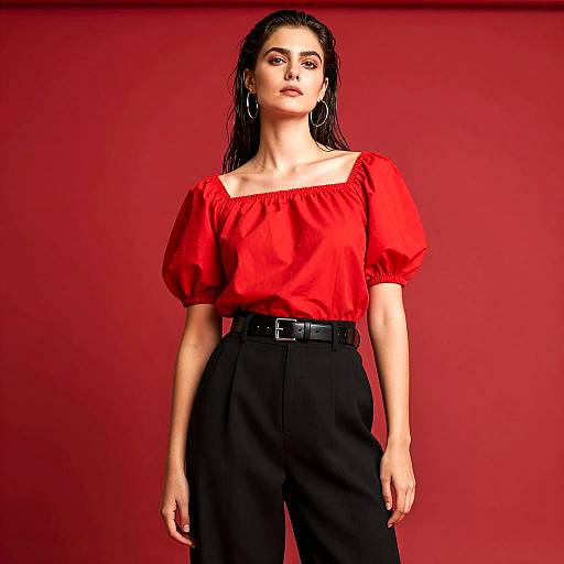 Confident Woman in Red Outfit