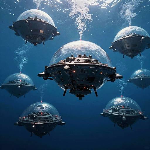 Underwater Cyberpunk Bubble Drone Swarm