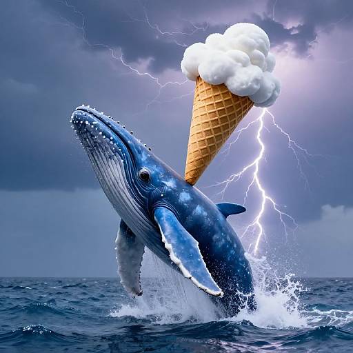 Majestic Blue Whale with Ice Cream Cone