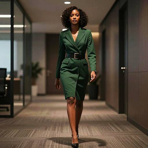 Confident Executive in Forest Green Coatdress