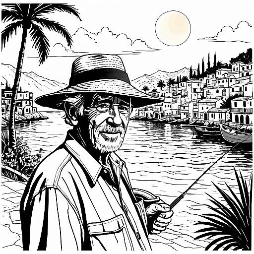 Elderly Fisherman in Mediterranean Village