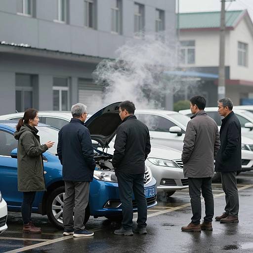 Urban Street Scene with Blue Car