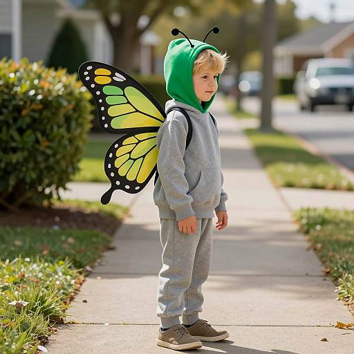 Playful Boy in Green Butterfly Costume