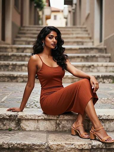 South Asian Woman in Terracotta Tube Dress
