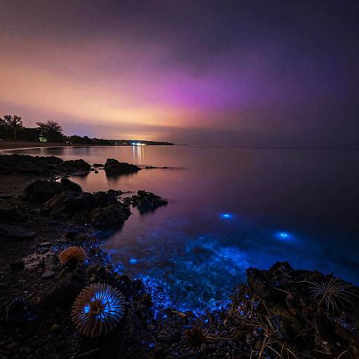 Bioluminescent Shoreline at Night