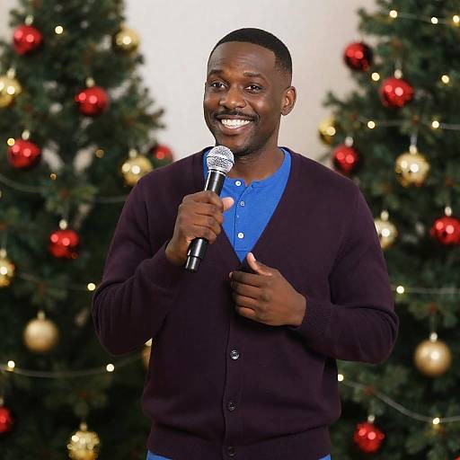 Cheerful Man with Christmas Trees Portrait