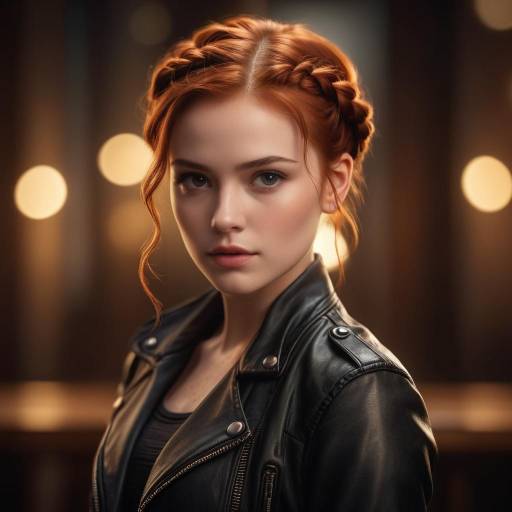 Portrait of Redhead Woman in Leather Jacket