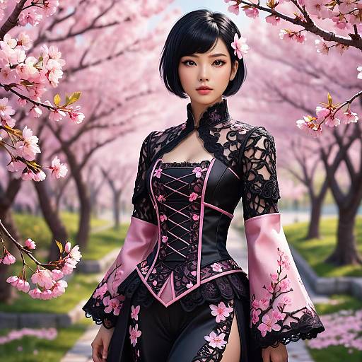 Young Woman in Cherry Blossom Fantasy