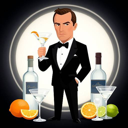 Cartoon Spy with Martini and Citrus