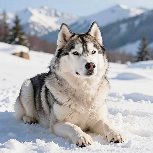 Serene Siberian Husky in Snowy Mountains