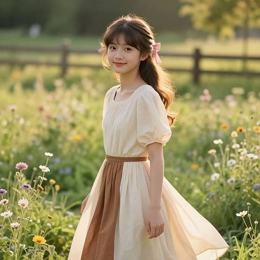 Serene Girl in Sunlit Meadow
