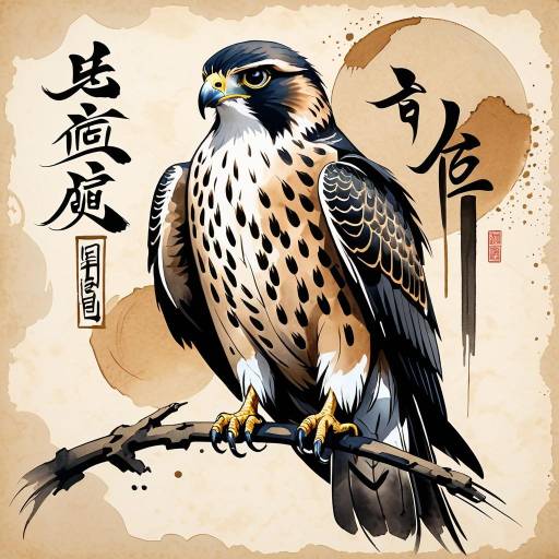 Majestic Falcon in Ink Wash Artwork