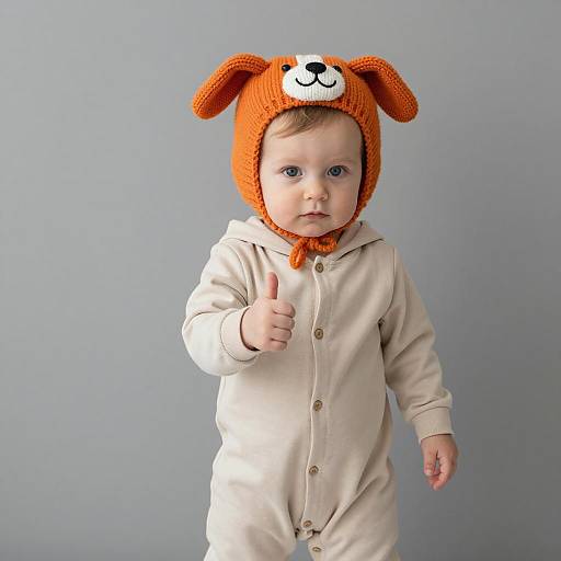 Baby in Dog Hat Giving Thumbs Up