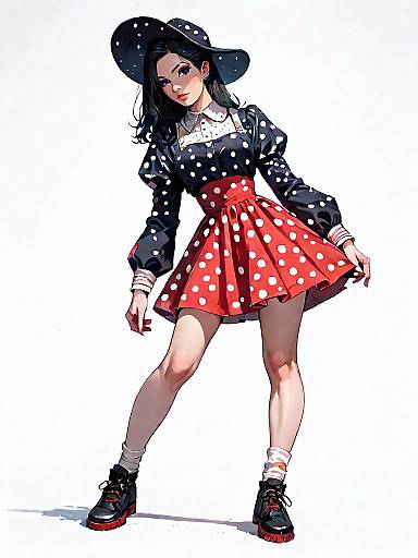 Bohemian Woman in Polka-Dot Skater Dress