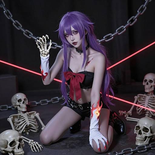 Dark Digital Art of Woman with Skeleton