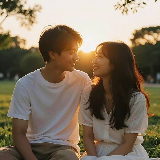 Couple Enjoying Sunset in Park