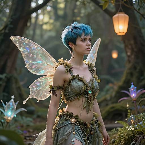 Whimsical Forest Fairy with Blue Pixie Cut