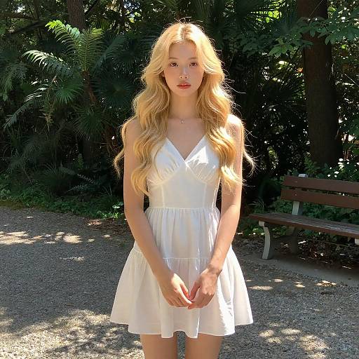 Sunlit Portrait of Woman in Park