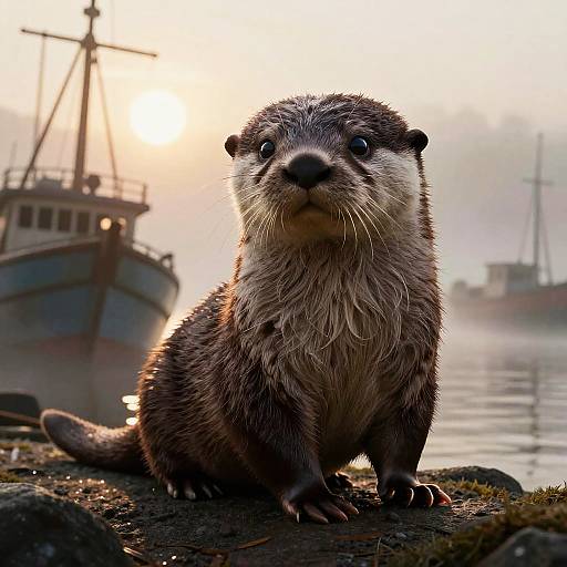 Vigilant Otter at Misty Harbor Dawn