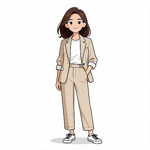 Smiling Woman in Beige Pantsuit