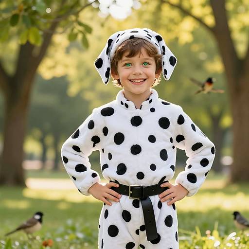 Cheerful Boy in Dalmatian Outfit