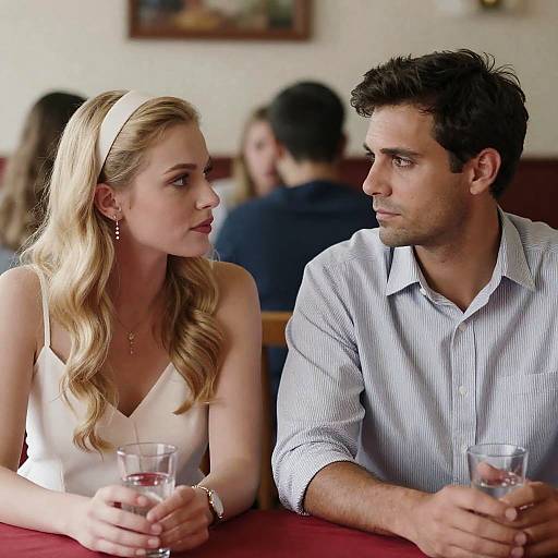 Couple Sitting at Restaurant Table