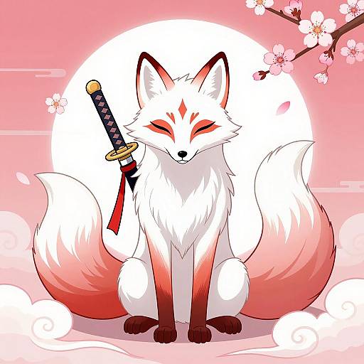 Serene White Fox with Katana Illustration