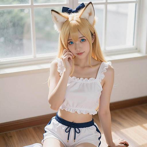 Young Woman with Fox Ears in Natural Light