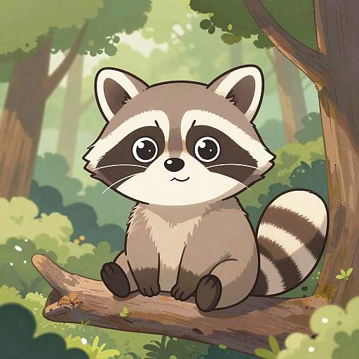 Chibi Raccoon on Tree Branch