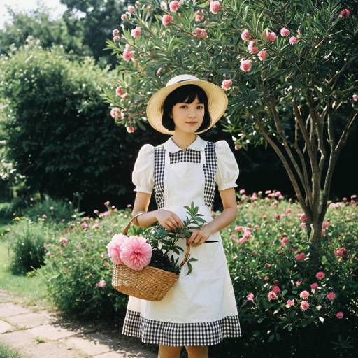 Young woman in garden with flowers