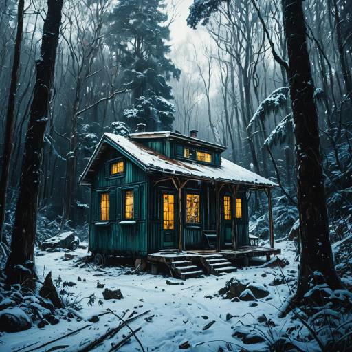 Abandoned Tiny Home in Winter Forest