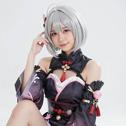 Asian Woman in Japanese Cosplay Outfit