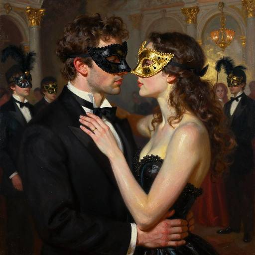 Venetian Masquerade Couple Oil Painting