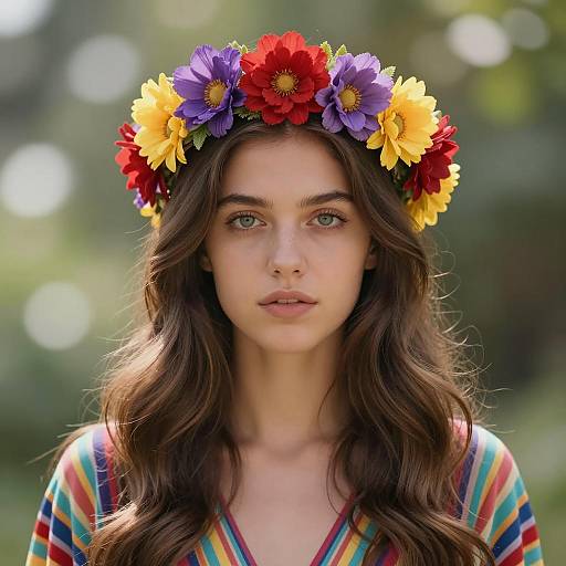 Young Woman with Colorful Floral Crown
