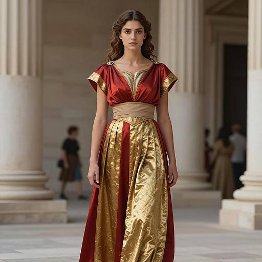 Young woman in Roman-inspired dress
