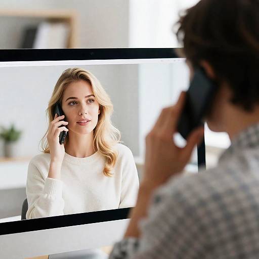 Man Talking on Phone with Computer Screen