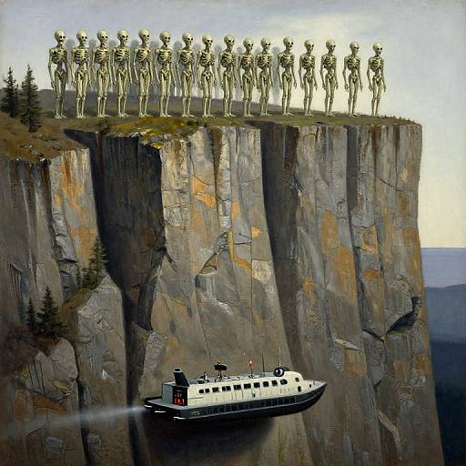 Alien Skeletal Statues on Cliff