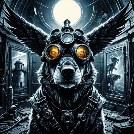 Steampunk Cerberus-Harpy Hybrid in Abandoned Observatory