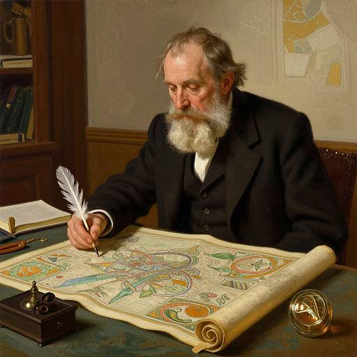 Elderly Man with Quill and Map