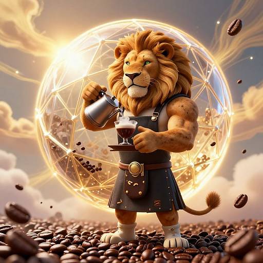 Surreal Muscular Lion Barista Art